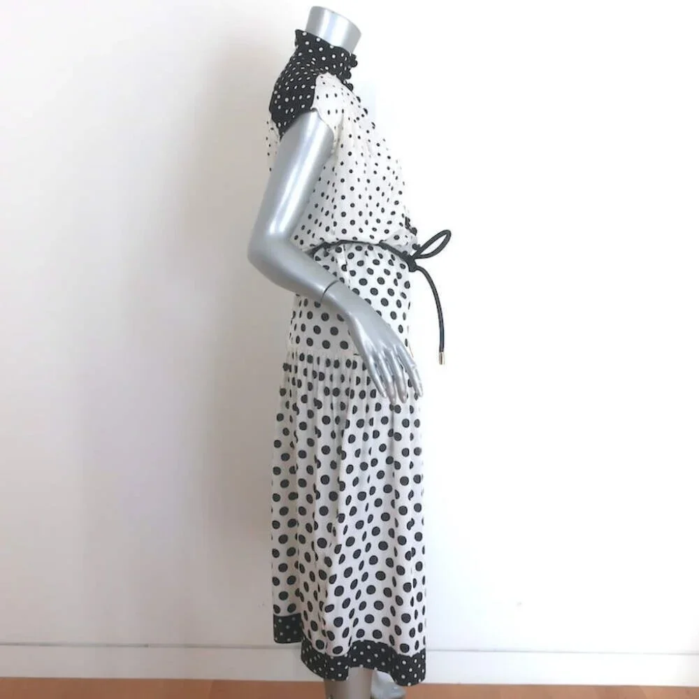 Zimmermann Polka Dot Belted Midi Dress White/Black Silk Crepe Size 1 - Picture 5 of 7